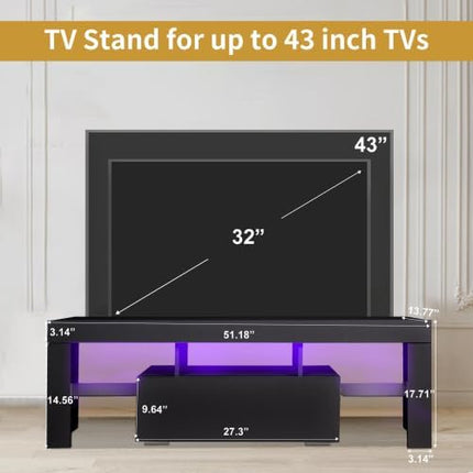 LED TV Stand for Televisions up to 55 inches, Entertainment Center and Media Console with Storage Drawers and Glass Shelves for Living Room, Bedroom - LeafyLoom