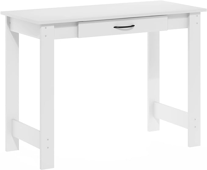 Furinno Jaya Writing Desk with Drawer, White - LeafyLoom