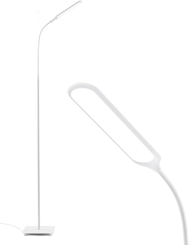sympa LED Floor Lamp, Super Bright Dimmable LED Lamps for Living Room, Standing Lamp with Adjustable Gooseneck, Touch Control, Stable Base Floor Lamps for Bedroom Office (White) - LeafyLoom