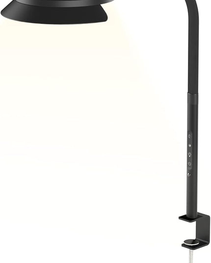 QINER LED Desk Lamp, Eye Protection Desk Light with Sunshade Touch Control Table Lamp Gooseneck Task Lamp 25 Lighting Effect Modes Clamp Lamp for Office Workbench Drafting Live Streaming - LeafyLoom