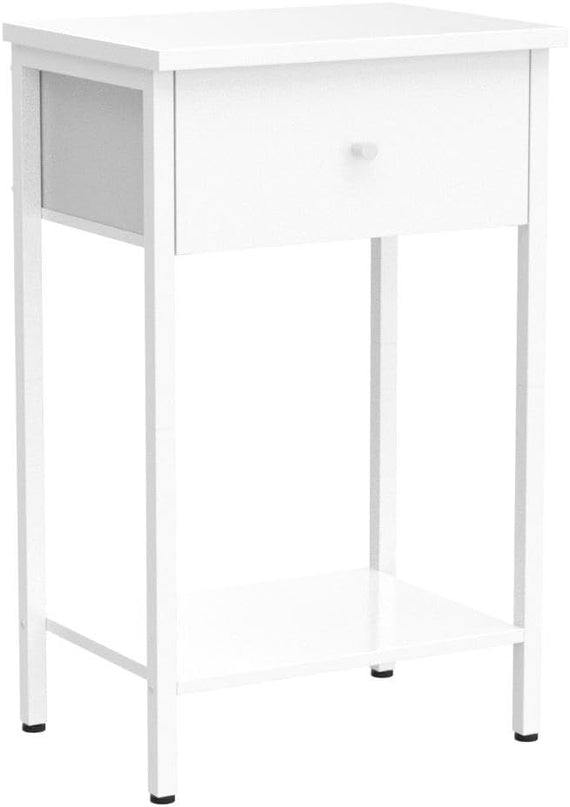VASAGLE Nightstand, Side Table with Fabric Drawer, 24-Inch Tall End Table with Storage Shelf, Bedroom, White ULGS021W14 - LeafyLoom
