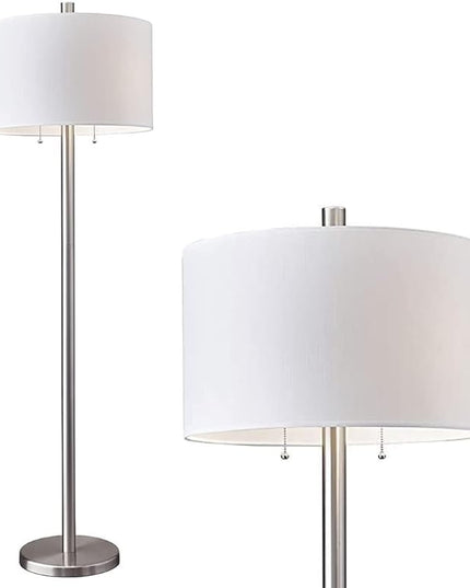 Adesso 4067-22 Boulevard Floor Lamp, 61 in., 2 x 100 W Incandescent/26W CFL, Brushed Steel Finish, 1 Tall Lamp - LeafyLoom