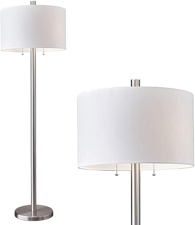 Adesso 4067-22 Boulevard Floor Lamp, 61 in., 2 x 100 W Incandescent/26W CFL, Brushed Steel Finish, 1 Tall Lamp - LeafyLoom