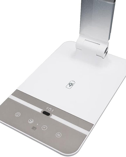 Stand Up Desk Store LED Desk Lamp with Wireless Charging Pad (White Housing, 500 Lumen LED, 10W Qi Wireless Charger, 5V/1A USB Output) - LeafyLoom