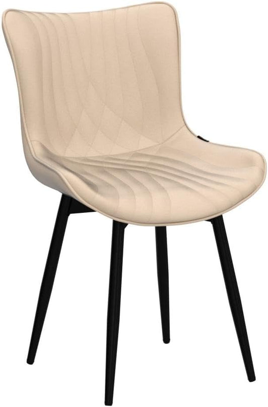 YOUTASTE Dining Chairs Set of 2 Upholstered Mid Century Modern Kitchen Dining Room Chairs Armless Faux Leather Accent Chairs Metal Vanity Lounge Chair with Back for Living Room Bedrooms,Khaki - LeafyLoom
