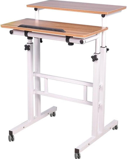 soges Mobile Standing DeskAdjustable Height, Roling Sit-Stand Desk, Small Standing Computer Desk Workstation on Wheels, Sit Stand Up Desk for Home Office, Oak - LeafyLoom