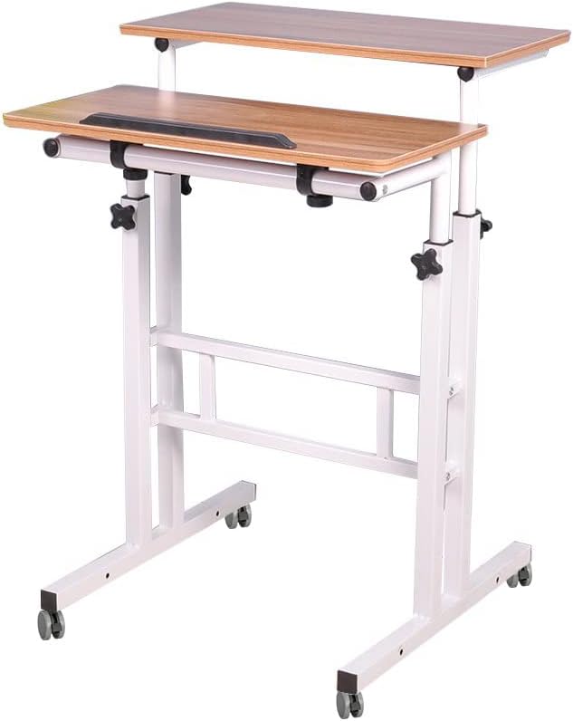 soges Mobile Standing DeskAdjustable Height, Roling Sit-Stand Desk, Small Standing Computer Desk Workstation on Wheels, Sit Stand Up Desk for Home Office, Oak - LeafyLoom