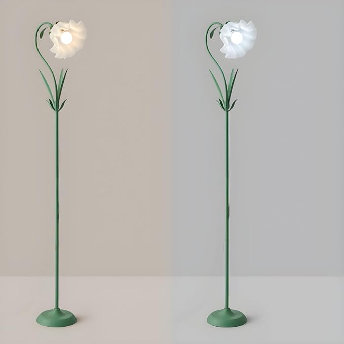 OTTOSON Modern Flower Shape Floor Lamp, Macaron Green 1-Light Iron Standing Light Cute Floral Lamp with Acrylic Shade Arc Tall Lamp for Living Room Corner Bedroom Kids Room - LeafyLoom