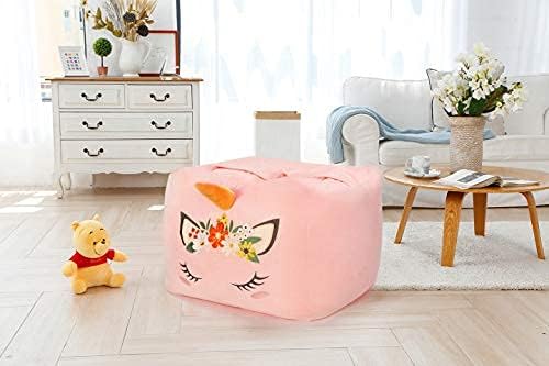 Aubliss Unicorn Stuffed Animal Storage Bean Bag Chair for Kids, Velvet Extra Soft Beanbag Chairs Cover, X-Large Stuffable Zipper Bean Bag for Organizing Plush Toys Girls Bedroom Decor, Pink Floral - LeafyLoom