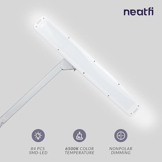 Neatfi Elite HD XL Task Lamp, Super Bright Desk Lamp, Non-polar Dimming (Non-CCT with Clamp, White, 22 Inches) - LeafyLoom