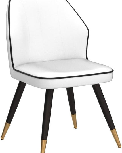 White Faux Leather Dining Chairs Set of 2, Modern Upholstered Accent Kitchen Dining Room Chairs Armless Side Chairs with Metal Legs - LeafyLoom