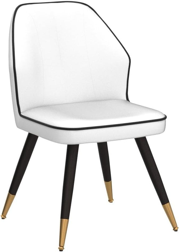 White Faux Leather Dining Chairs Set of 2, Modern Upholstered Accent Kitchen Dining Room Chairs Armless Side Chairs with Metal Legs - LeafyLoom