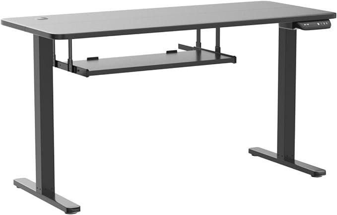 FEZIBO Standing Desk with Keyboard Tray, 55 × 24 Inches Electric Height Adjustable Desk, Sit Stand Up Desk, Computer Office Desk, Black - LeafyLoom
