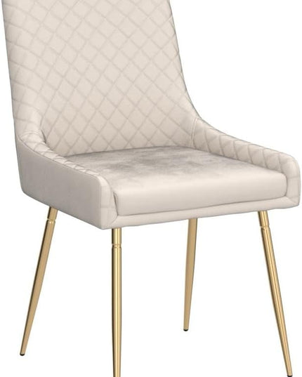 CangLong Mid-Century Velvet Upholstered Metal Legs for Kitchen, Dining, Living, Guest, Bed Room Side Chair, Set of 2, Beige - LeafyLoom