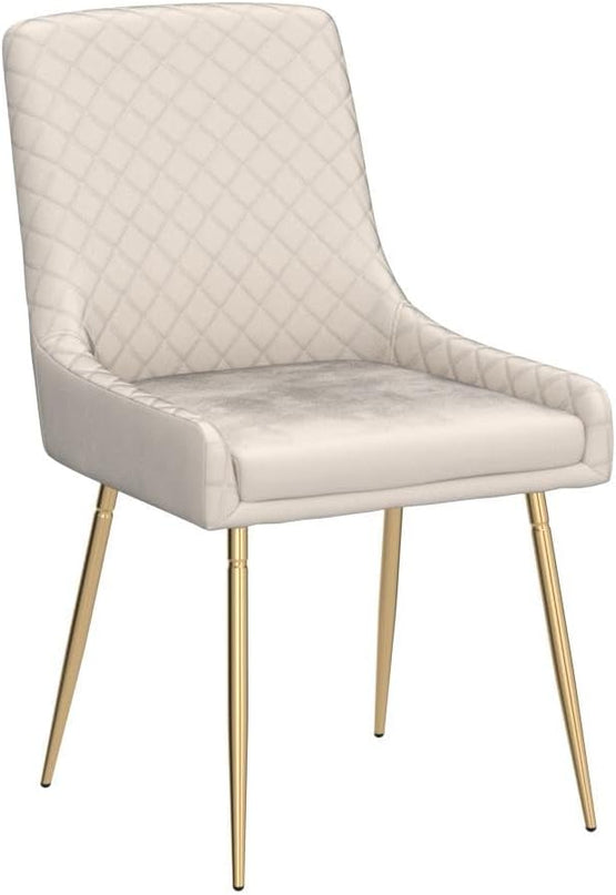 CangLong Mid-Century Velvet Upholstered Metal Legs for Kitchen, Dining, Living, Guest, Bed Room Side Chair, Set of 2, Beige - LeafyLoom