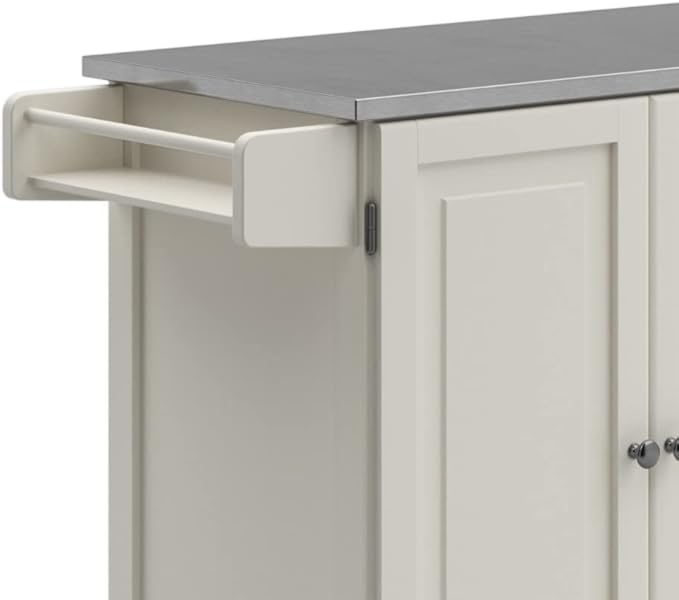 Homestyles Kitchen Cart with Stainless Steel Metal Top Rolling Mobile Kitchen Island with Storage and Towel Rack 54 Inch Width Off White - LeafyLoom