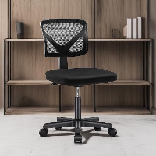 Home Office Computer Desk Chair Mid Back Armless Ergonomic Office Chair Mesh Office Chair with Lumbar Support Height Adjustable Swivel Task Rolling Modern Chair with Wheels for Office,Living Room - LeafyLoom