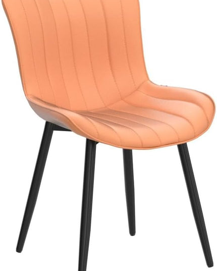 YOUNUOKE Dining Chairs Set of 2 Upholstered Mid Century Kitchen Chairs Armless Faux Leather Modern Side Chair with Padded Back Metal Legs for Living Room Bedrooms, Matte Orange - LeafyLoom