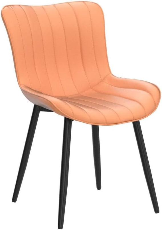 YOUNUOKE Dining Chairs Set of 2 Upholstered Mid Century Kitchen Chairs Armless Faux Leather Modern Side Chair with Padded Back Metal Legs for Living Room Bedrooms, Matte Orange - LeafyLoom