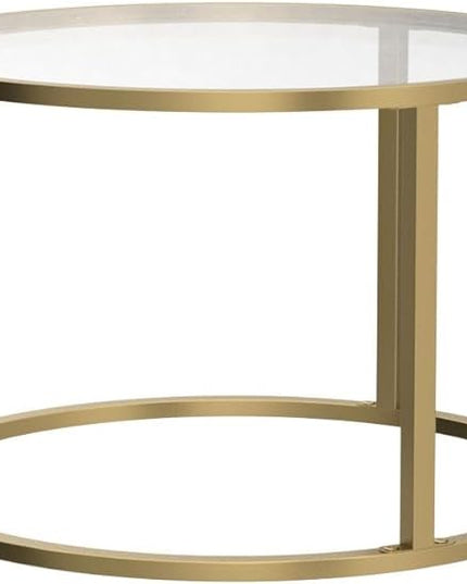SAYGOER Small Glass Coffee Table Round Gold Coffee Table for Small Space Modern Simple Center Table with Gold Frame for Living Room Home Office, Easy Assembly - LeafyLoom