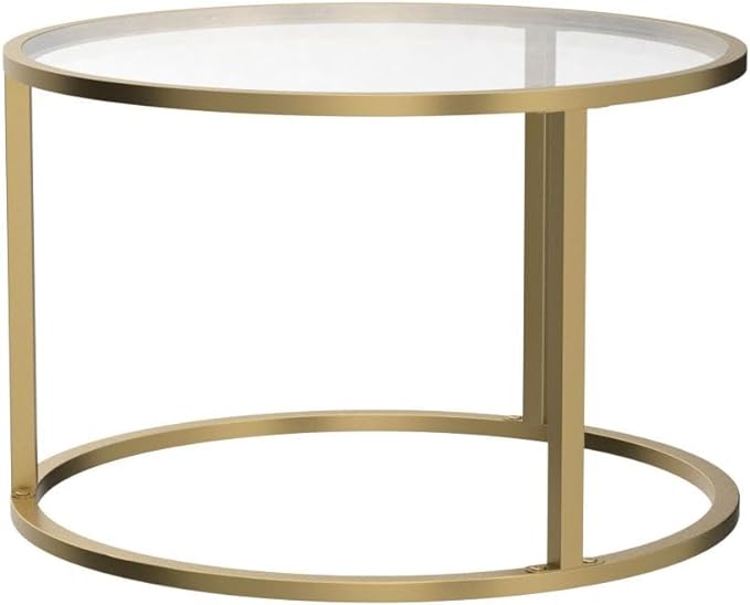 SAYGOER Small Glass Coffee Table Round Gold Coffee Table for Small Space Modern Simple Center Table with Gold Frame for Living Room Home Office, Easy Assembly - LeafyLoom