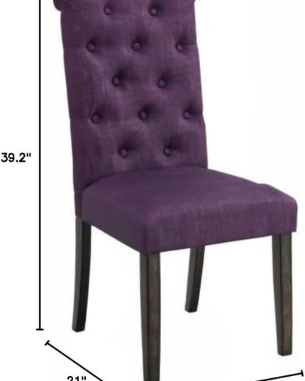 Roundhill Furniture Leviton Solid Wood Tufted Parsons Dining Chairs, Set of 2, Purple - LeafyLoom