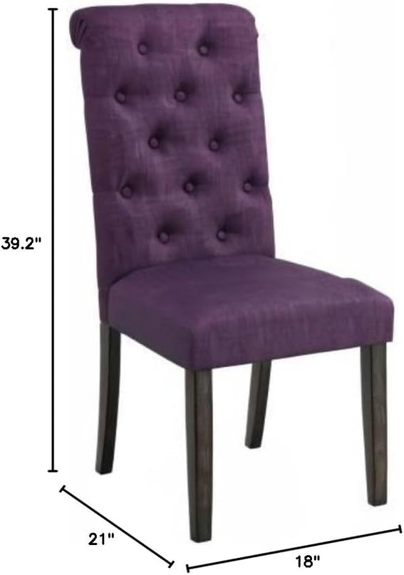 Roundhill Furniture Leviton Solid Wood Tufted Parsons Dining Chairs, Set of 2, Purple - LeafyLoom