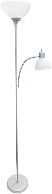 Simple Designs LF2000-SLV Mother-Daughter Floor Lamp with Reading Light, Silver - LeafyLoom