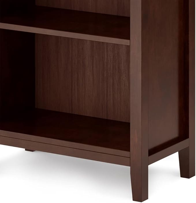 SIMPLIHOME Artisan SOLID WOOD 26 Inch Contemporary 5 Shelf Bookcase in Russet Brown, For the Living Room, Study Room and Office - LeafyLoom