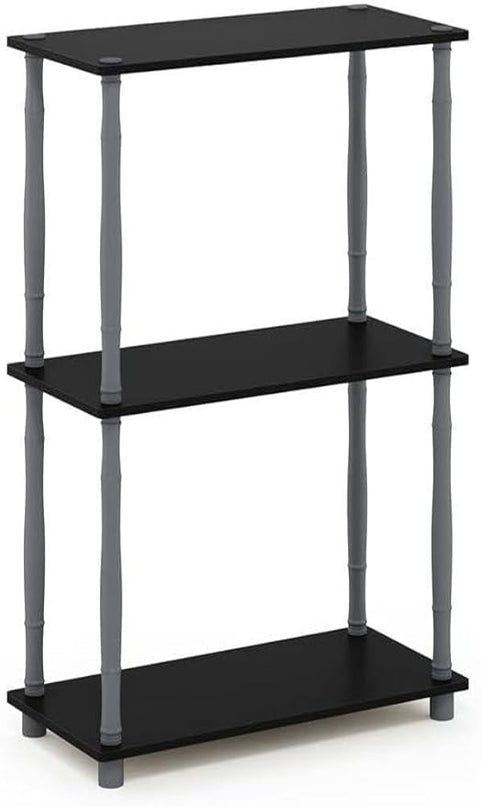 Furinno Turn-N-Tube 3-Tier Compact Multipurpose Shelf Display Rack with Classic Tube, Black/Grey - LeafyLoom