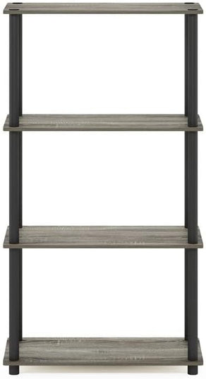 Furinno (99557GYW/BK) Turn-N-Tube 4-Tier Multipurpose Shelf Display Rack - French Oak Grey/Black - LeafyLoom