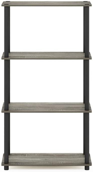 Furinno (99557GYW/BK) Turn-N-Tube 4-Tier Multipurpose Shelf Display Rack - French Oak Grey/Black - LeafyLoom