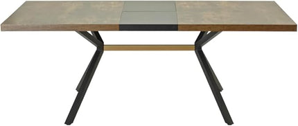 NicBex 78.74Inch Rectangular Stretch Dining Table,Modern Kitchen Table with Wooden Tabletop and Black Fine Sanded Iron Leg for 6 to 8,Large Dining Room Table for Kitchen,Dining Living Room,Brown - LeafyLoom