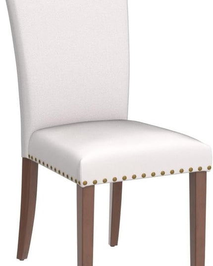 Parsons Dining Chairs Set of 2, Upholstered Nailhead Dining Room Kitchen Side Chair with Thick Cushions and Wood Legs, Beige - LeafyLoom