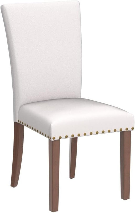 Parsons Dining Chairs Set of 2, Upholstered Nailhead Dining Room Kitchen Side Chair with Thick Cushions and Wood Legs, Beige - LeafyLoom
