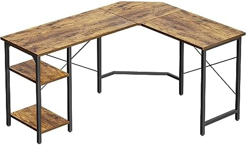 CubiCubi L Shaped Desk, 59.1 Inch Reversible Corner Desk with Storage Shelves, Home Office Desk for Writing Gaming Study, Rustic Brown - LeafyLoom