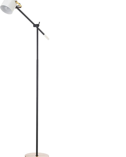 Globe Electric 65910 65" Floor Lamp, Matte Black, Brass Accents, White Shade, On/Off Rotary Switch on Head - LeafyLoom