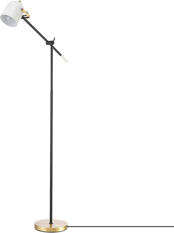Globe Electric 65910 65" Floor Lamp, Matte Black, Brass Accents, White Shade, On/Off Rotary Switch on Head - LeafyLoom