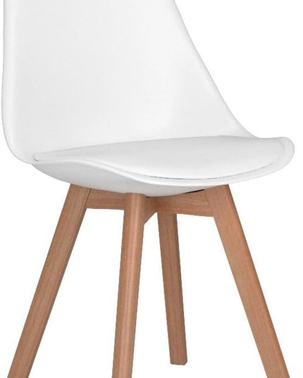 CangLong, White Modern Set, Shell Chair with Wood Legs for Kitchen, Dining, Living Room-Set of 4, Pack of 4 - LeafyLoom