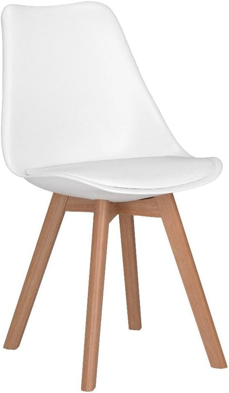 CangLong, White Modern Set, Shell Chair with Wood Legs for Kitchen, Dining, Living Room-Set of 4, Pack of 4 - LeafyLoom