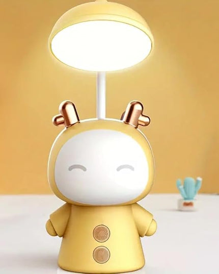Cute Cartoon Kids Desk Lamp with Night Light - 360° Goose Neck LED Flexible Reading Light for Bedroom - Children Bedside Study Table Lamp (Yellow Fawn) - LeafyLoom