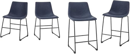 Walker Edison Douglas Urban Industrial Faux Leather Armless Dining Chairs Set of 2 and Counter Chairs Set of 2, Navy Blue - LeafyLoom