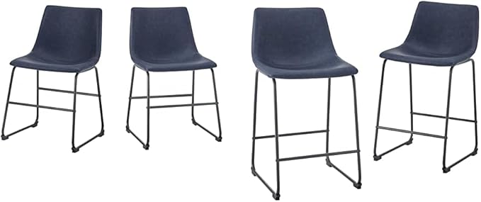 Walker Edison Douglas Urban Industrial Faux Leather Armless Dining Chairs Set of 2 and Counter Chairs Set of 2, Navy Blue - LeafyLoom