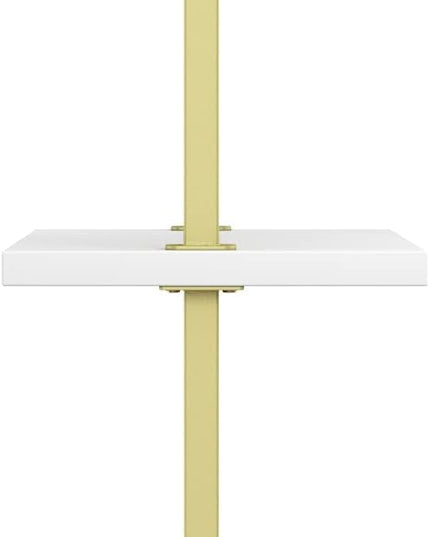 Nathan James Theo 3-Shelf Small Bookcase, Floating Wall Mount Bookshelf with Wood and Industrial Pipe/Metal Frame, White/Brass Gold - LeafyLoom