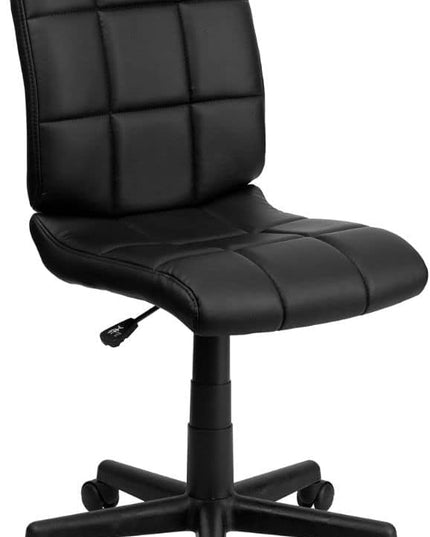 Flash Furniture Clayton Mid-Back Tufted Vinyl Upholstered Swivel Desk Chair with Padded Seat, Modern Adjustable Height Padded Office Chair, Black - LeafyLoom