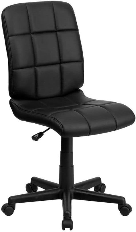 Flash Furniture Clayton Mid-Back Tufted Vinyl Upholstered Swivel Desk Chair with Padded Seat, Modern Adjustable Height Padded Office Chair, Black - LeafyLoom