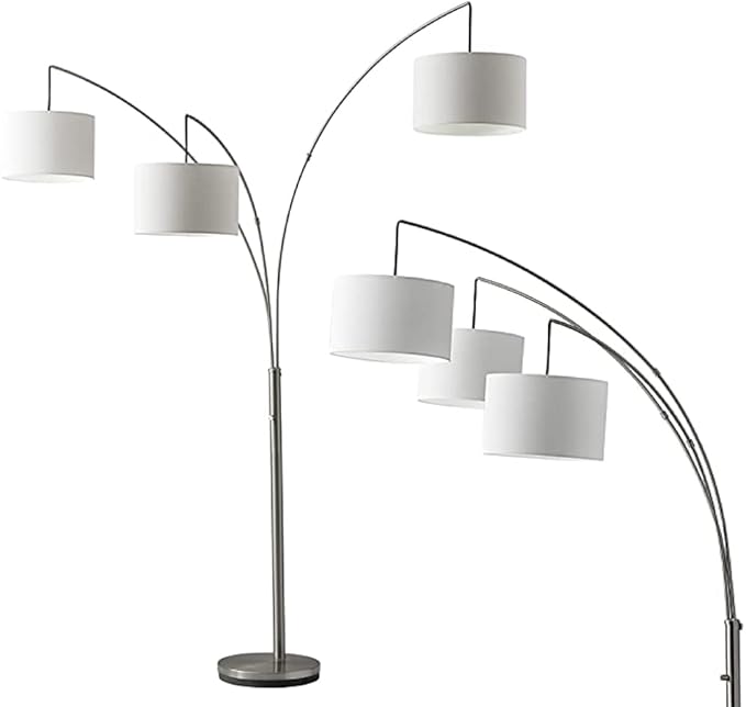 Adesso 4238-22 Trinity Arc Lamp, 74 in., 3 x 100W Incandescent/26W CFL, Brushed Steel Finish, 1 Floor Lamp - LeafyLoom
