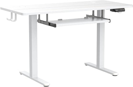 FEZIBO Standing Desk with Keyboard Tray, 48 × 24 Inches Electric Height Adjustable Desk, Sit Stand Up Desk, Computer Office Desk, White - LeafyLoom