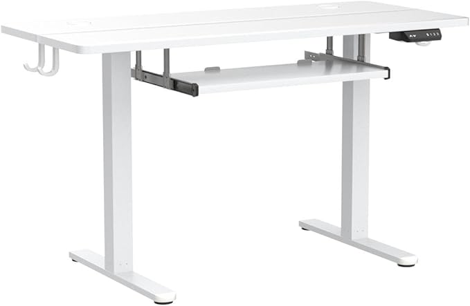 FEZIBO Standing Desk with Keyboard Tray, 48 × 24 Inches Electric Height Adjustable Desk, Sit Stand Up Desk, Computer Office Desk, White - LeafyLoom
