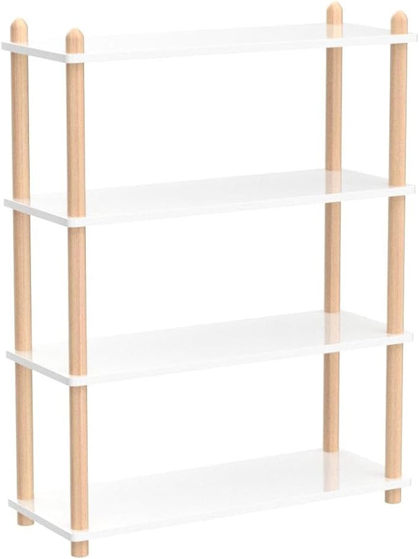 IOTXY 4-Tier Wooden Shelf Bookcase - Modern Open Bookshelf, Free Standing Storage Rack, Multifunctional Display Stand for Home and Office, White, Rectangle - LeafyLoom